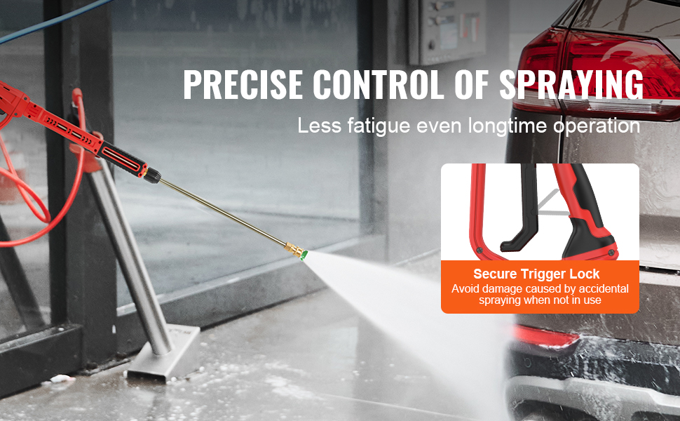 VEVOR high pressure washer gun with secure trigger lock ensuring precise control and less fatigue.