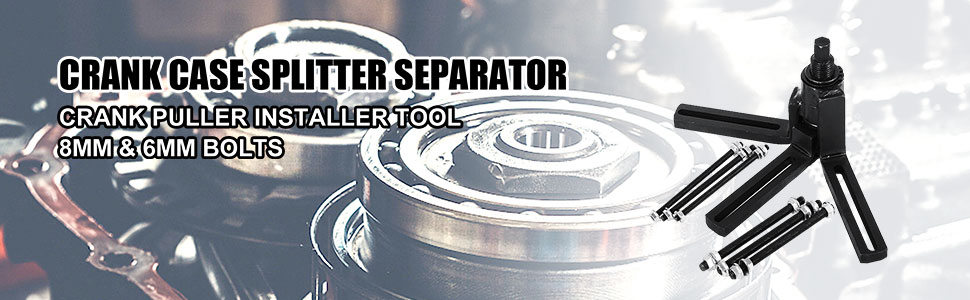 VEVOR crankcase splitter with 8mm and 6mm bolts, showing crank puller parts.