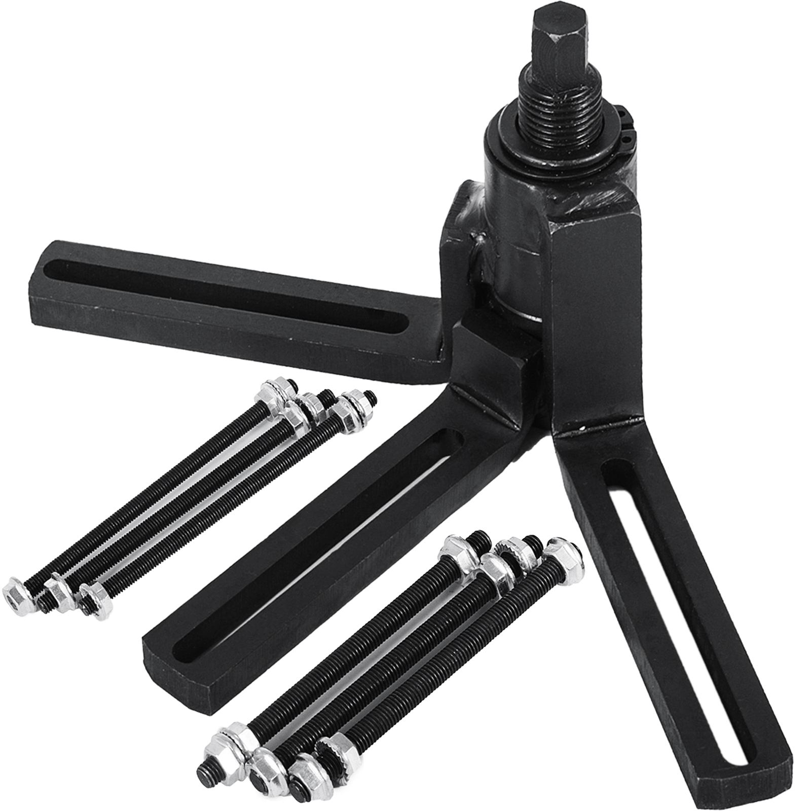 VEVOR crankcase splitter with bolts and adjustable arms in black.