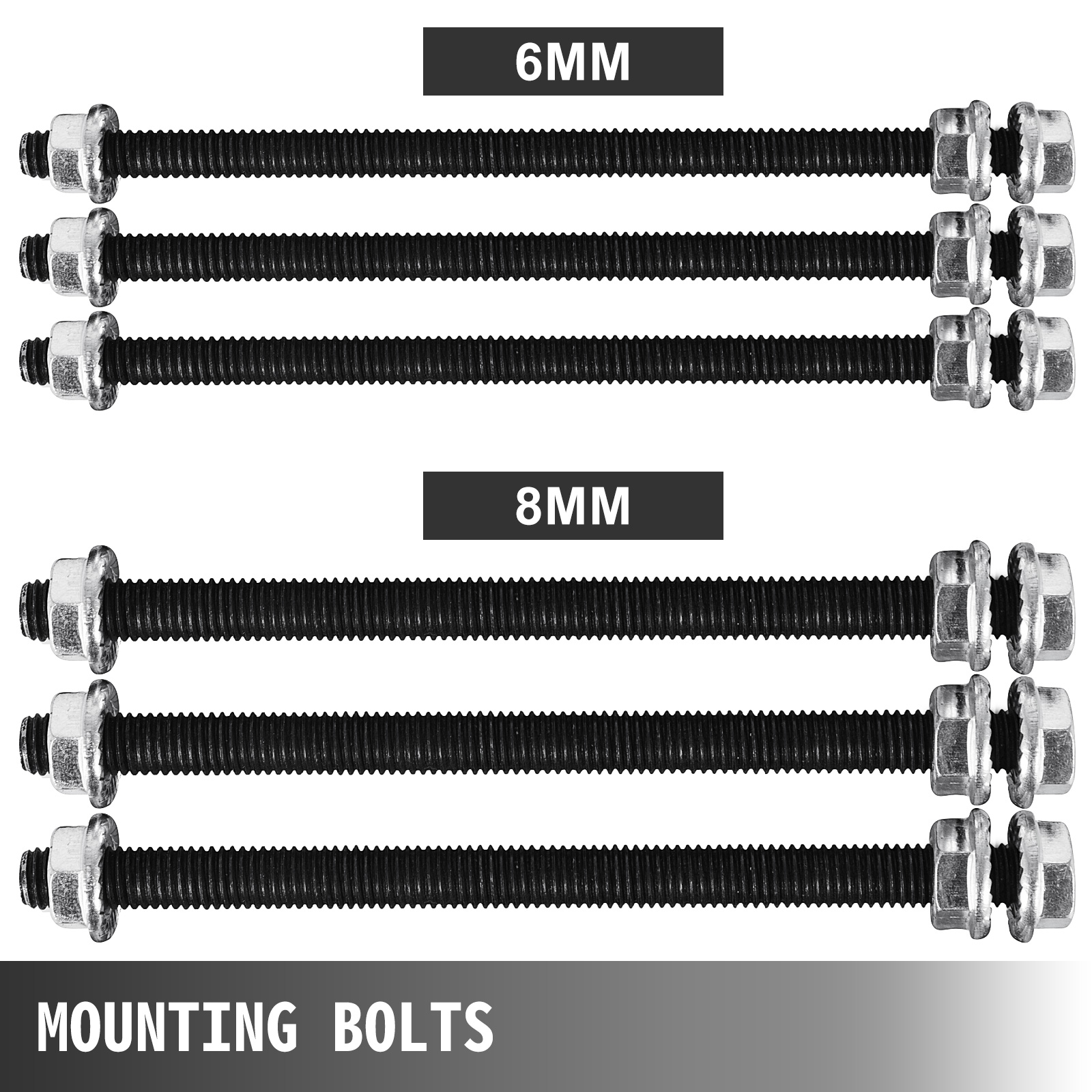 VEVOR crankcase splitter mounting bolts, available in 6mm and 8mm sizes.