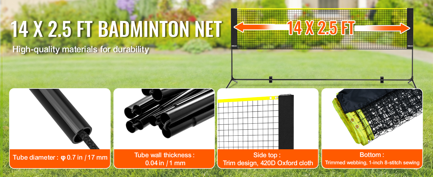 VEVOR badminton volleyball net, 14 x 2.5 ft with durable materials and 420d oxford cloth.
