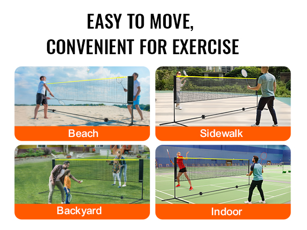 VEVOR badminton net for beach, sidewalk, backyard, and indoor use. easy to move, convenient for exercise.