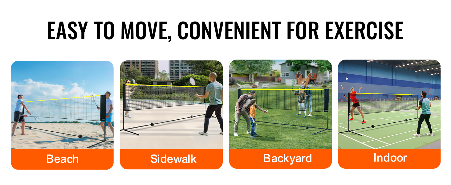 VEVOR badminton net for beach, sidewalk, backyard, and indoor use. easy to move, convenient for exercise.