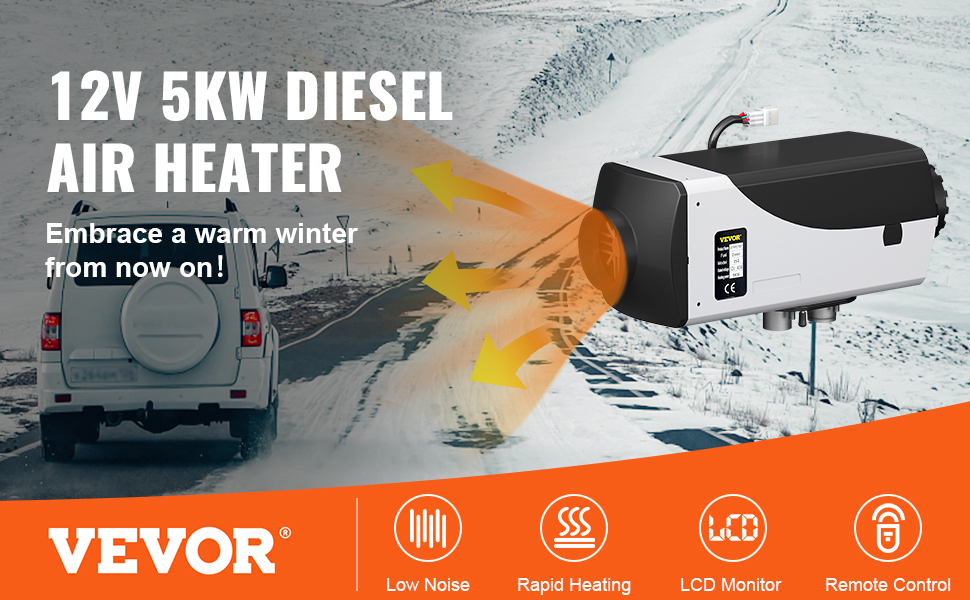 VEVOR diesel air heater 12v 5kw for rapid heating and low noise in winter.