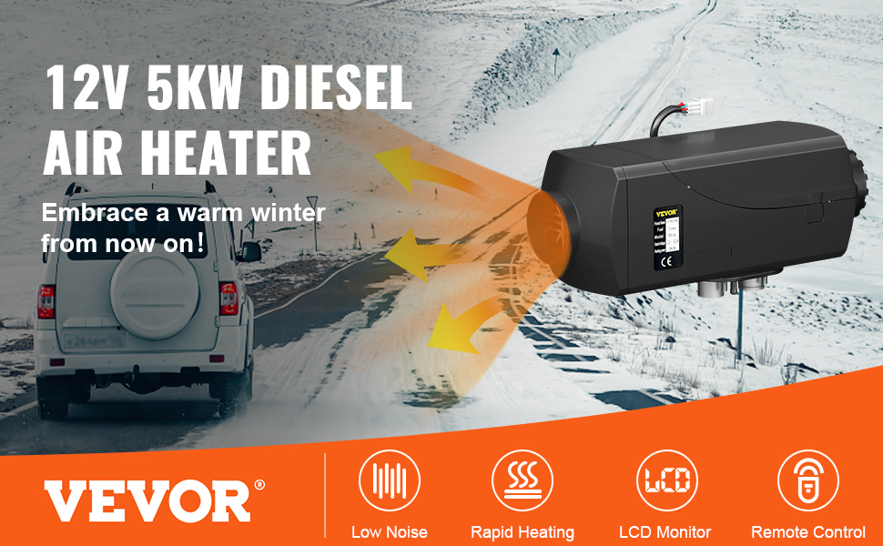 VEVOR 5kw diesel heater for rapid heating, low noise, lcd monitor, remote control.