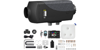 VEVOR diesel air heater with accessories including controller, tank, and fittings.