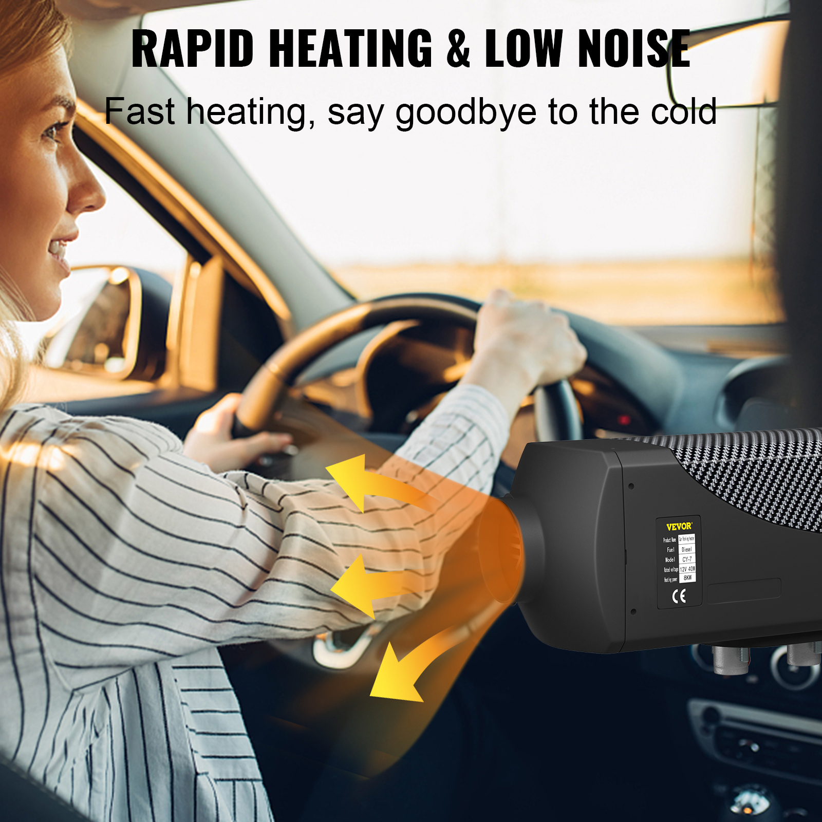 VEVOR diesel air heater provides rapid heating and low noise for comfortable driving.
