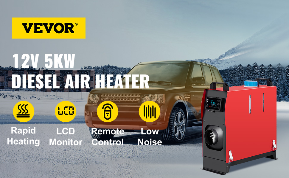 VEVOR diesel air heater, 12v 5kw, rapid heating, lcd monitor, remote control, low noise.