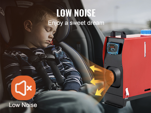 VEVOR dīzeļdegvielas gaisa sildītājs, kas veicina zemu trokšņu līmeni, lai nodrošinātu ērtu miegu transportlīdzekļos.