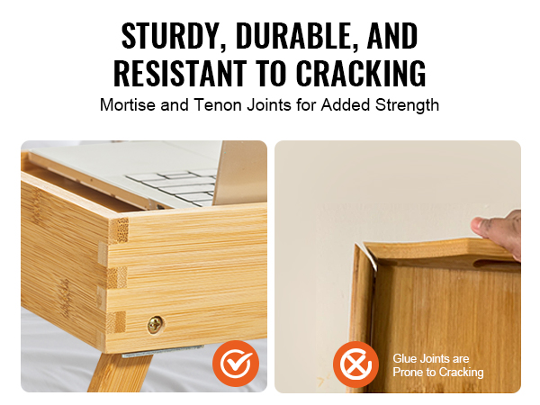 VEVOR bed tray table with mortise and tenon joints, sturdy, durable, and resistant to cracking.