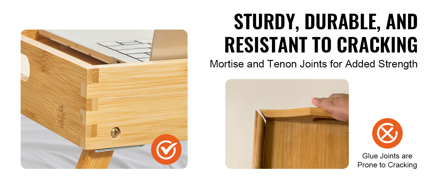 VEVOR bed tray table with mortise and tenon joints, sturdy, durable, and resistant to cracking.