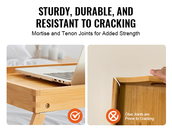 VEVOR bed tray table with mortise and tenon joints for durability and resistance to cracking.
