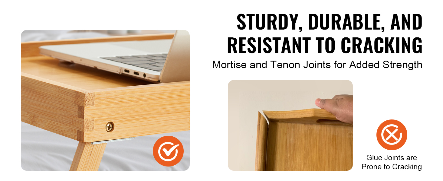 VEVOR bed tray table with mortise and tenon joints for durability and resistance to cracking.