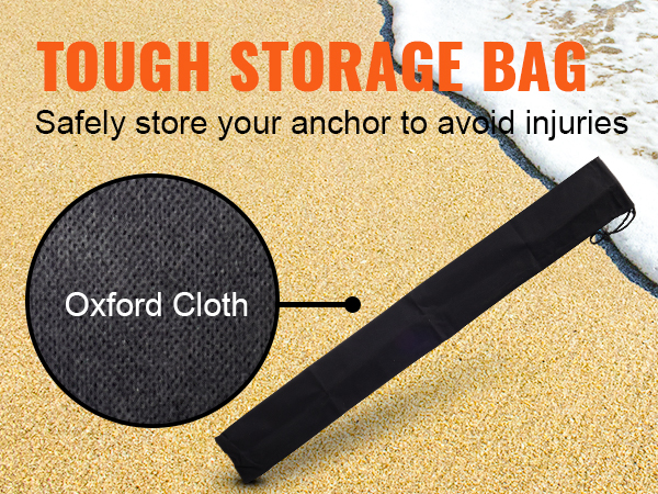 tough storage bag for VEVOR sand spike anchor on sandy beach, made of durable oxford cloth.