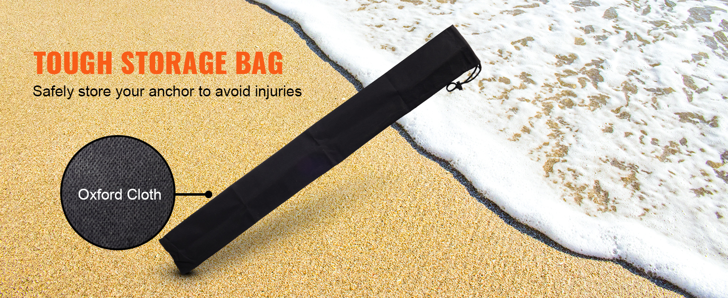 tough storage bag for VEVOR sand spike anchor on sandy beach, made of durable oxford cloth.