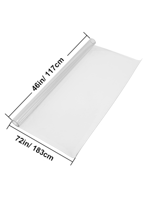 VEVOR clear table cover protector, 46in x 72in, transparent with measurement labels.