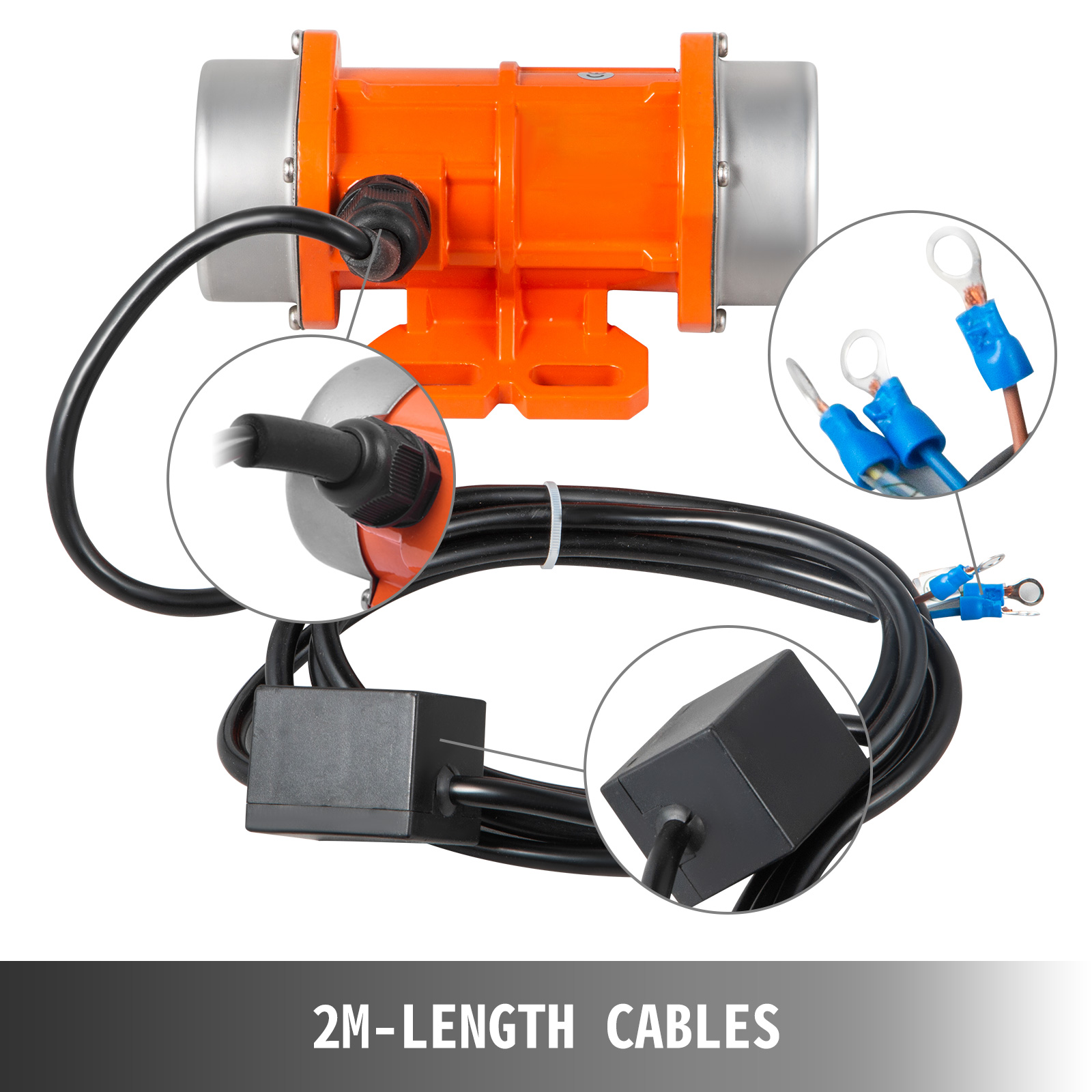 orange VEVOR concrete vibrator with 2m cables and blue wire connectors.
