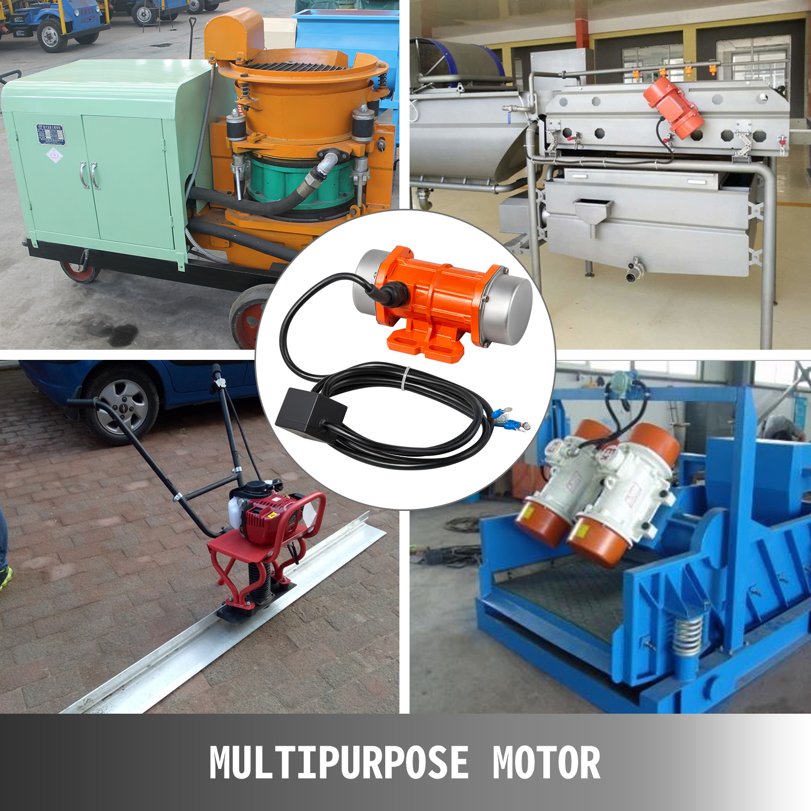 VEVOR concrete vibrator with multipurpose motor in various construction equipment.
