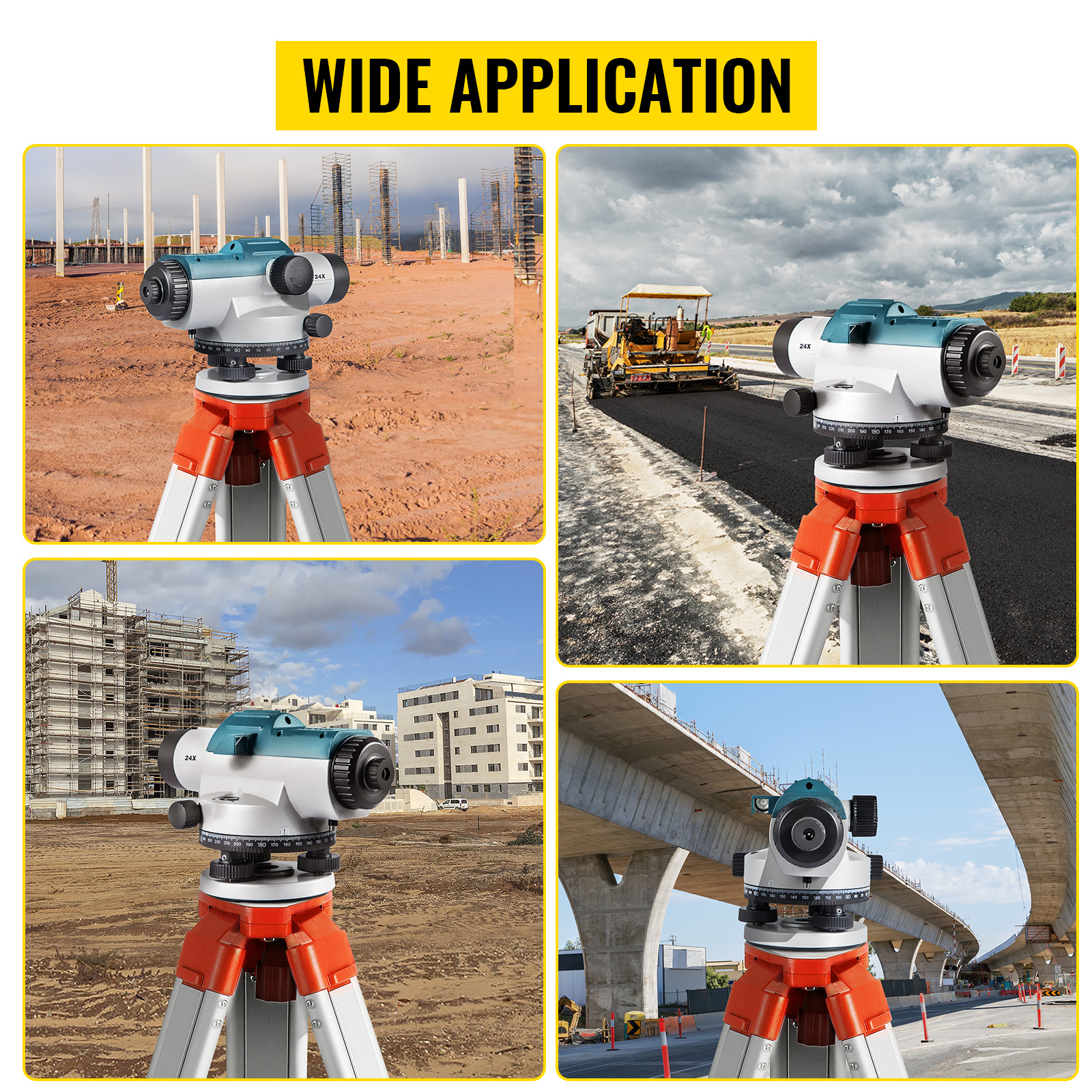 VEVOR automatic optical level used on construction sites, roadwork, and bridge projects.