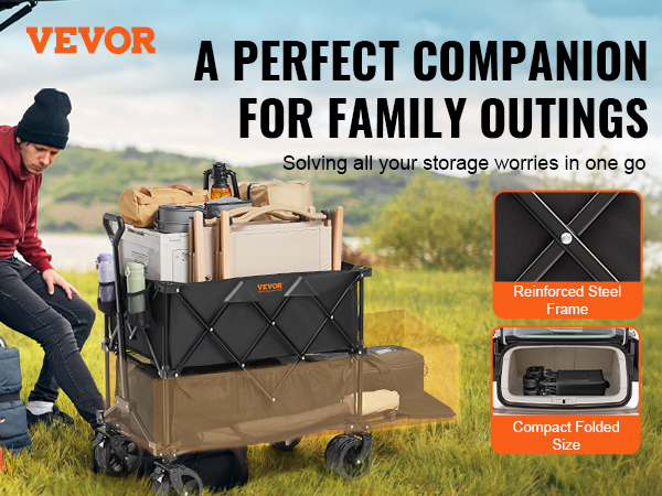 VEVOR foldable double decker wagon for family outings, 450 lbs load, reinforced steel, compact size.