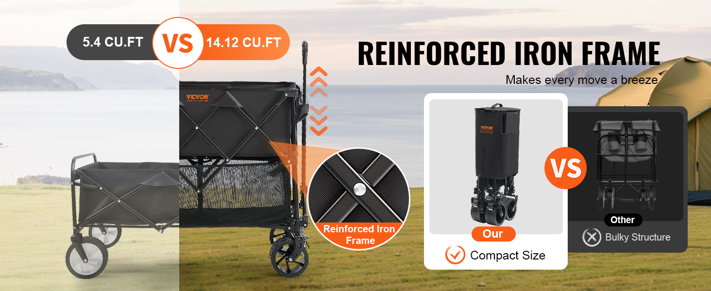 VEVOR foldable double decker wagon with reinforced iron frame and compact size, ideal for outdoor use.