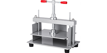 VEVOR paper press machine with a metal frame and red-handled screw press.