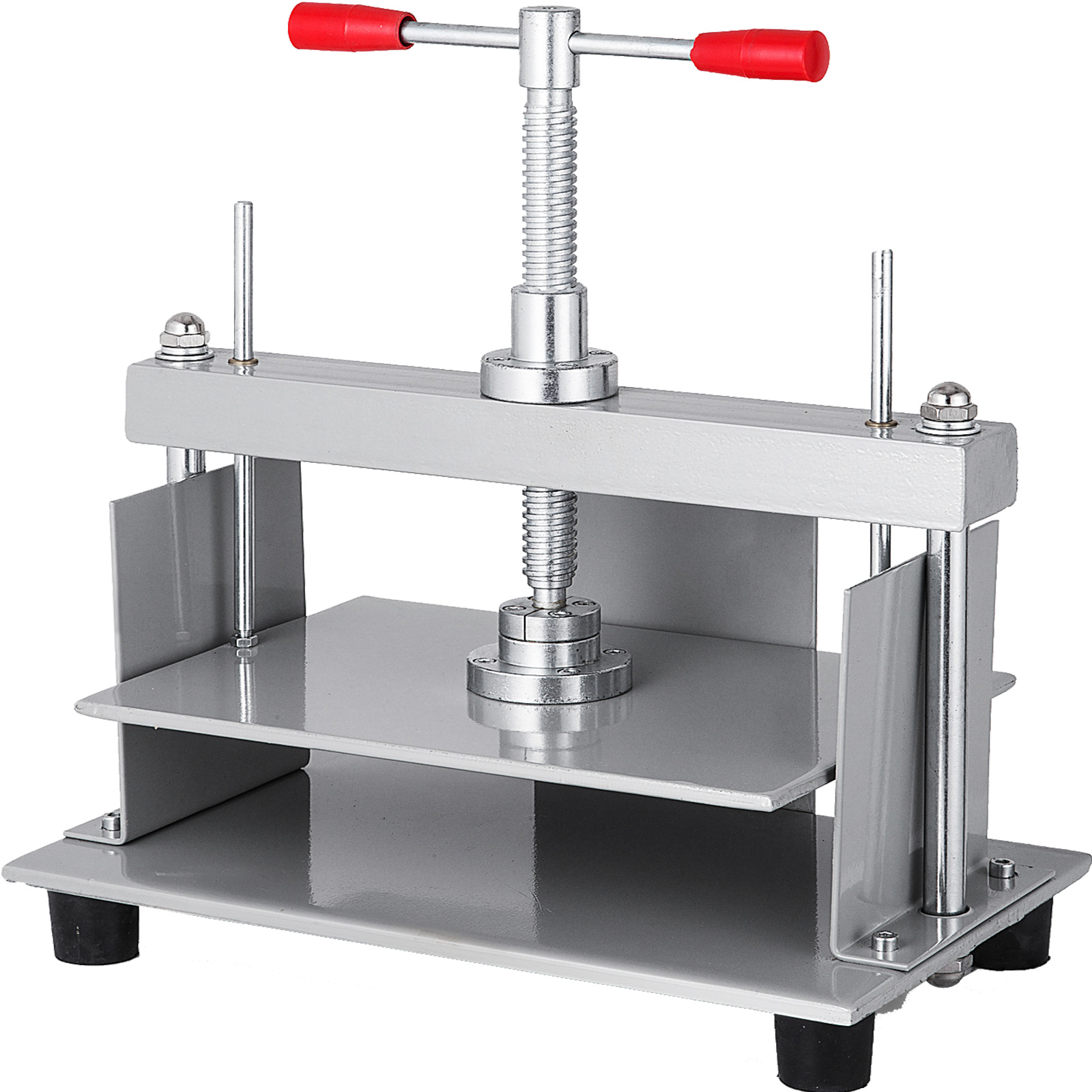 VEVOR paper press machine with red handles and metal construction on a white background.