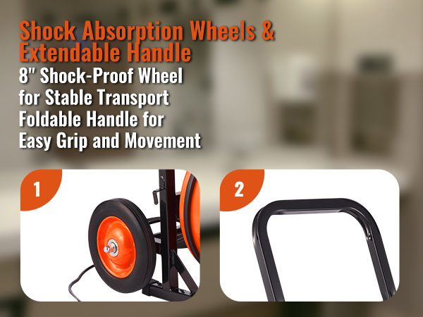 VEVOR drain cleaning machine with shock-proof wheels and foldable handle for steady transport.