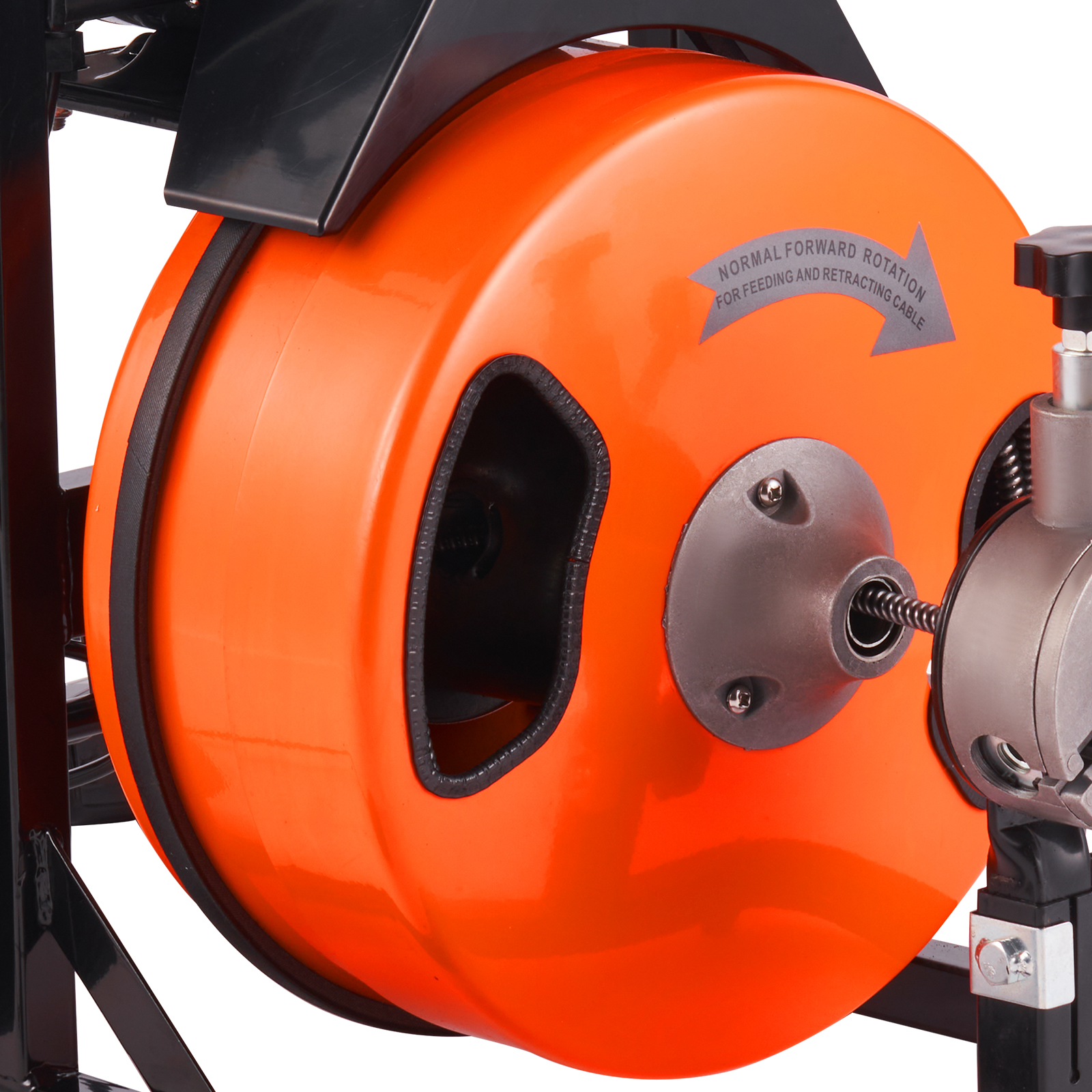 VEVOR drain cleaning machine with orange drum and cable entry point.