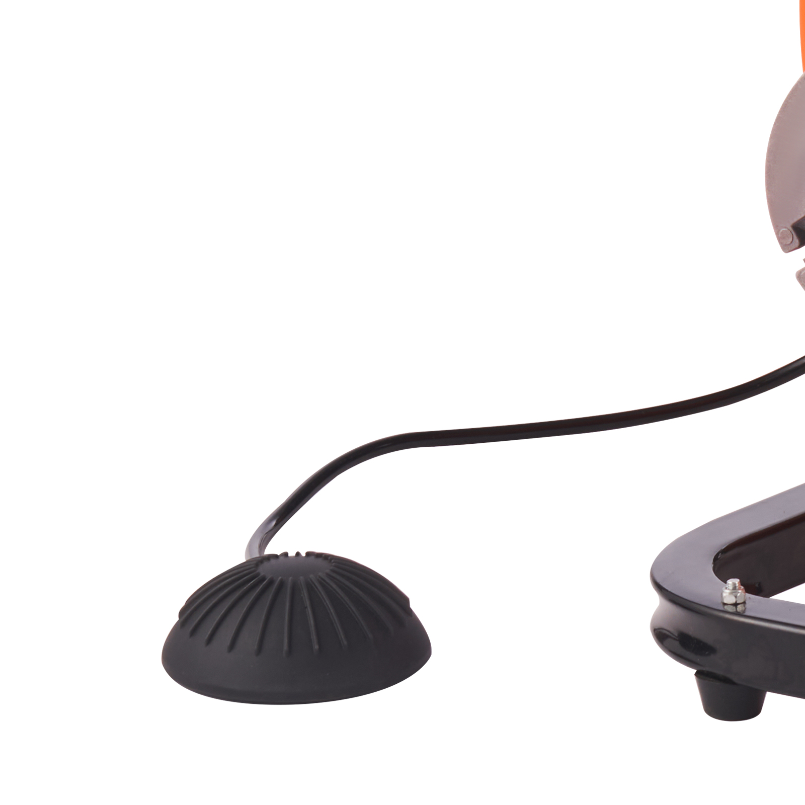 corded black foot pedal and metal frame of the VEVOR drain cleaning machine for plumbing.