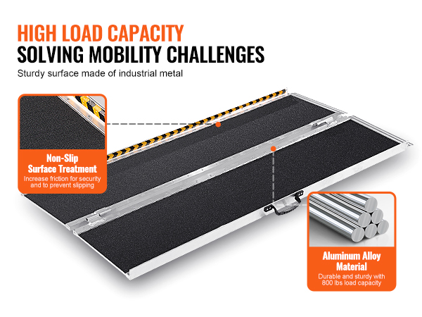 high load capacity VEVOR wheelchair ramp, aluminum alloy, non-slip surface, 800 lbs load capacity.