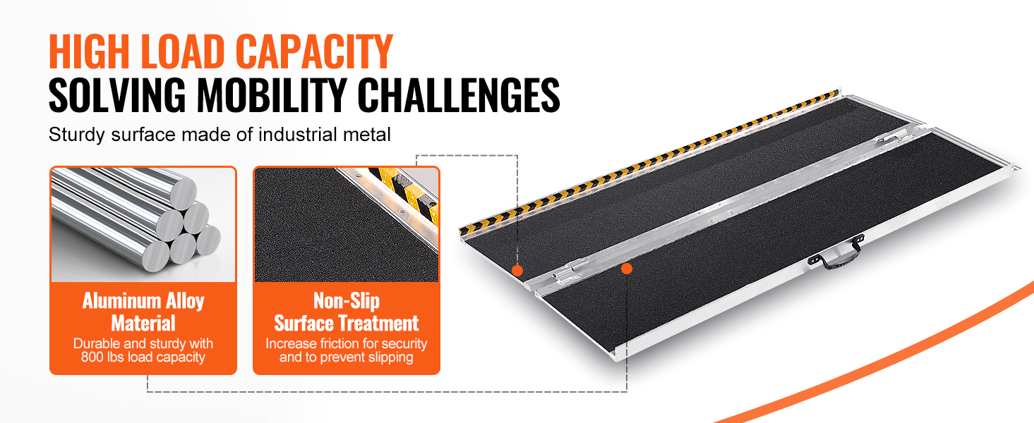 high load capacity VEVOR wheelchair ramp, aluminum alloy, non-slip surface, 800 lbs load capacity.