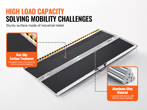 high load capacity VEVOR portable wheelchair ramp with non-slip aluminum alloy surface for safety.