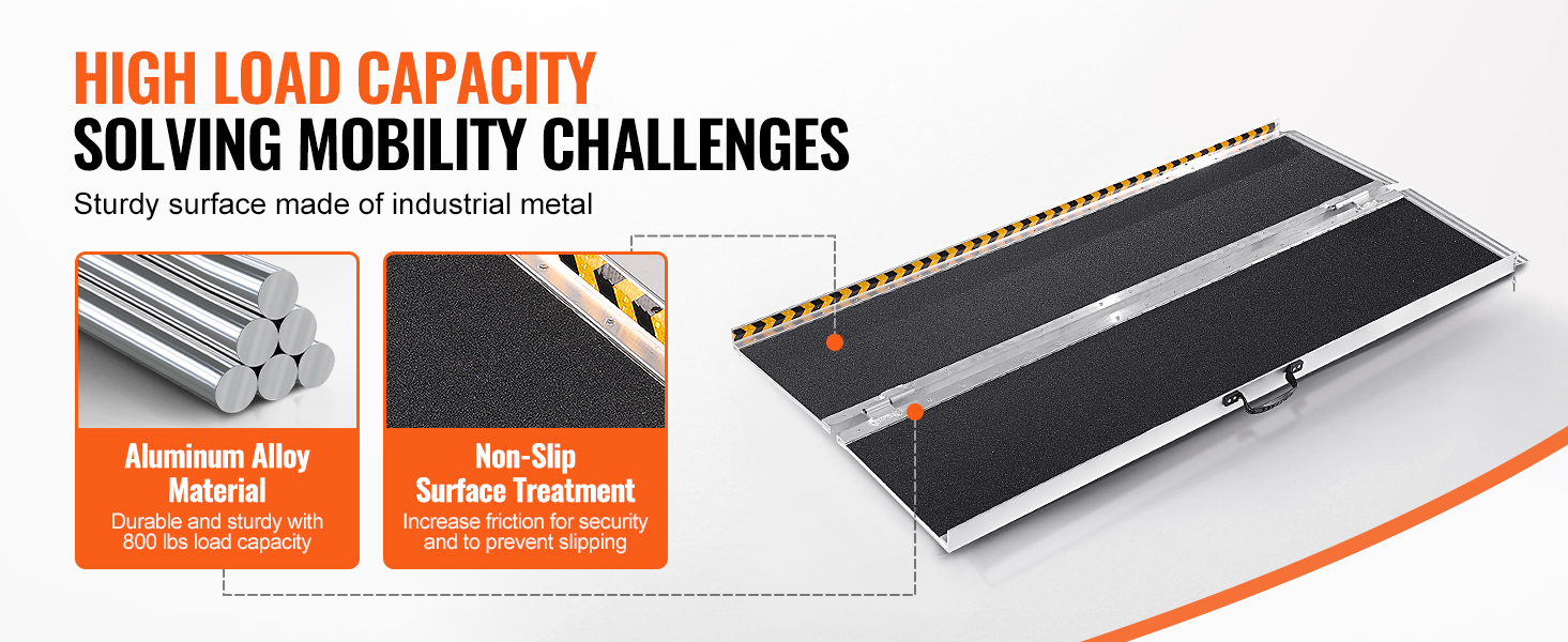 high load capacity VEVOR portable wheelchair ramp with non-slip aluminum alloy surface for safety.
