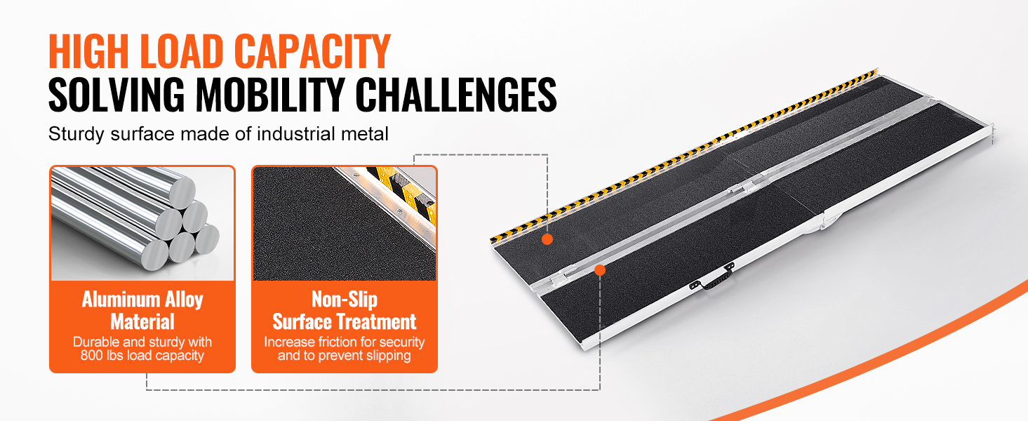 high load capacity VEVOR portable wheelchair ramp with non-slip surface and aluminum alloy material.