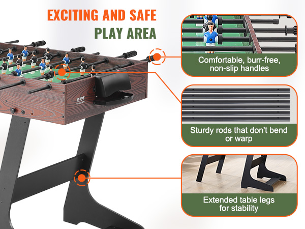VEVOR foosball table with sturdy rods, wide folding legs, and comfortable non-slip handles.