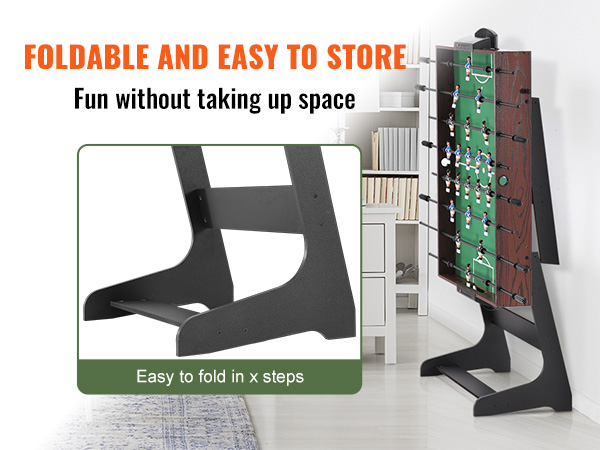 foldable VEVOR foosball table in modern living room, easy to store, saves space.