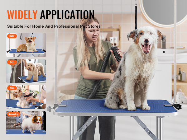 VEVOR pet grooming table for bath, trim, dry, and grooming. ideal for home and professional pet stores.