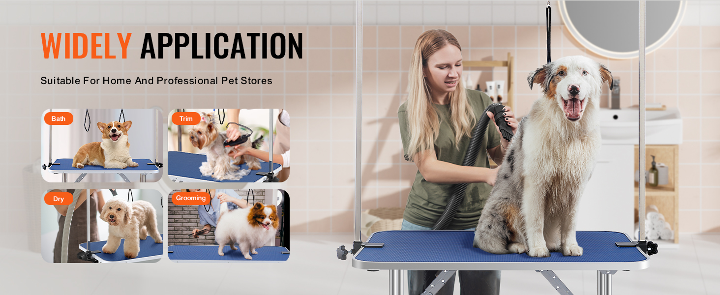 VEVOR pet grooming table for bath, trim, dry, and grooming. ideal for home and professional pet stores.