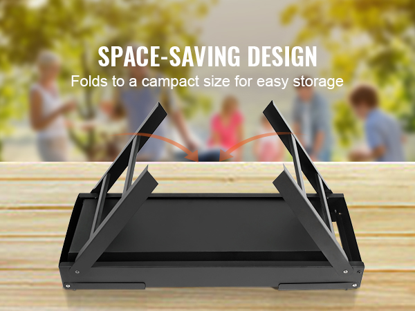 VEVOR portable charcoal grill with space-saving design, folds to compact size for easy storage.