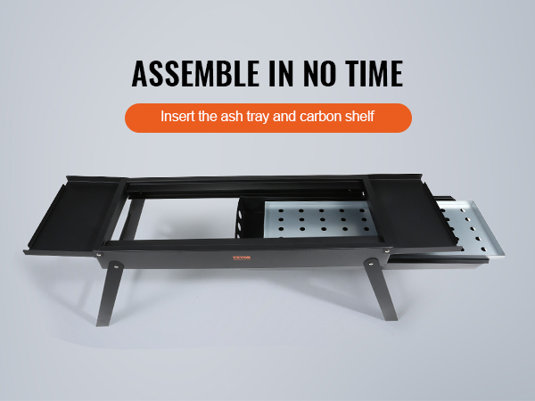 VEVOR portable charcoal grill, easily assembled with an ash tray and carbon shelf for quick setup.