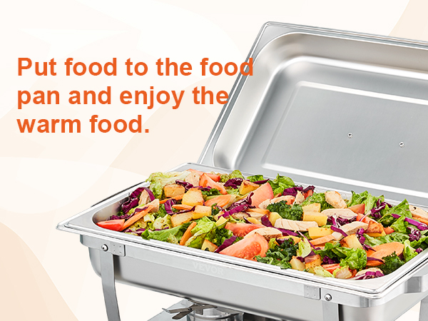 VEVOR chafing dish set filled with colorful salad, ready to serve warm food.