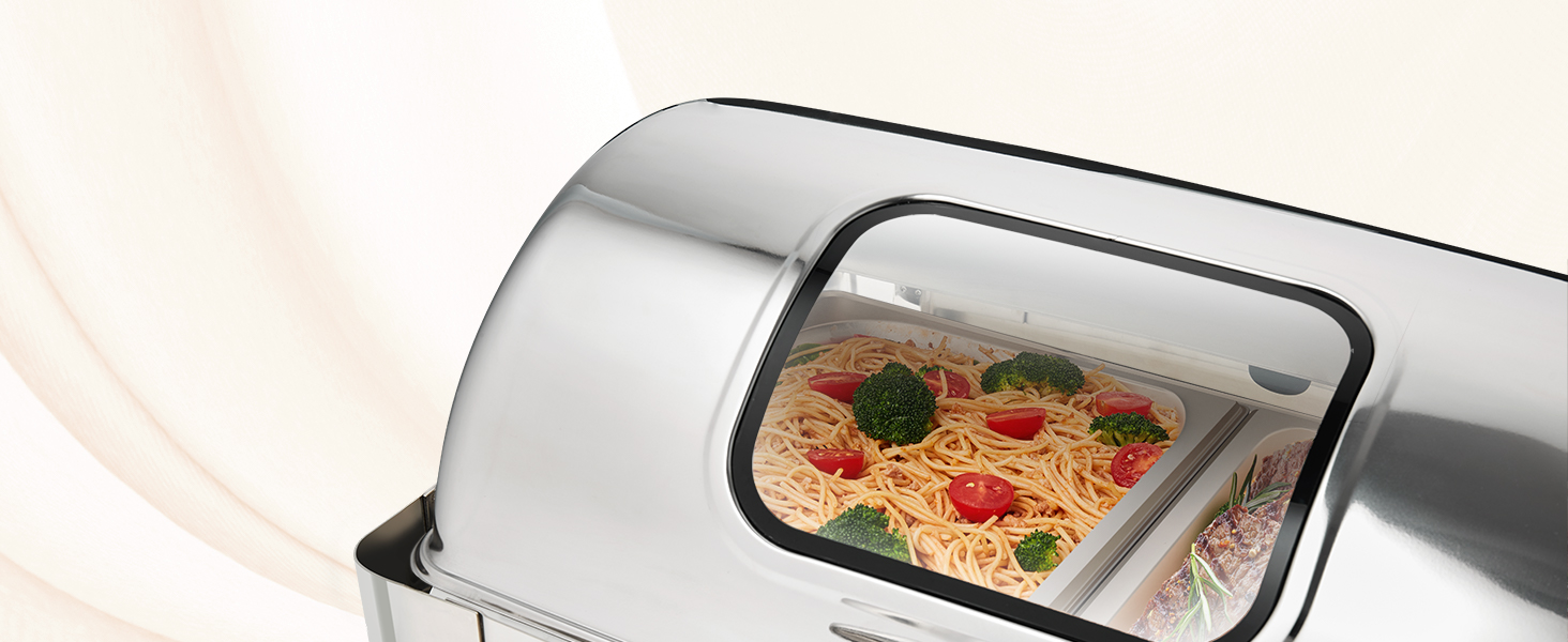 Блюдо для запекания VEVOR с макаронами, брокколи и помидорами черри на сковороде из нержавеющей стали.