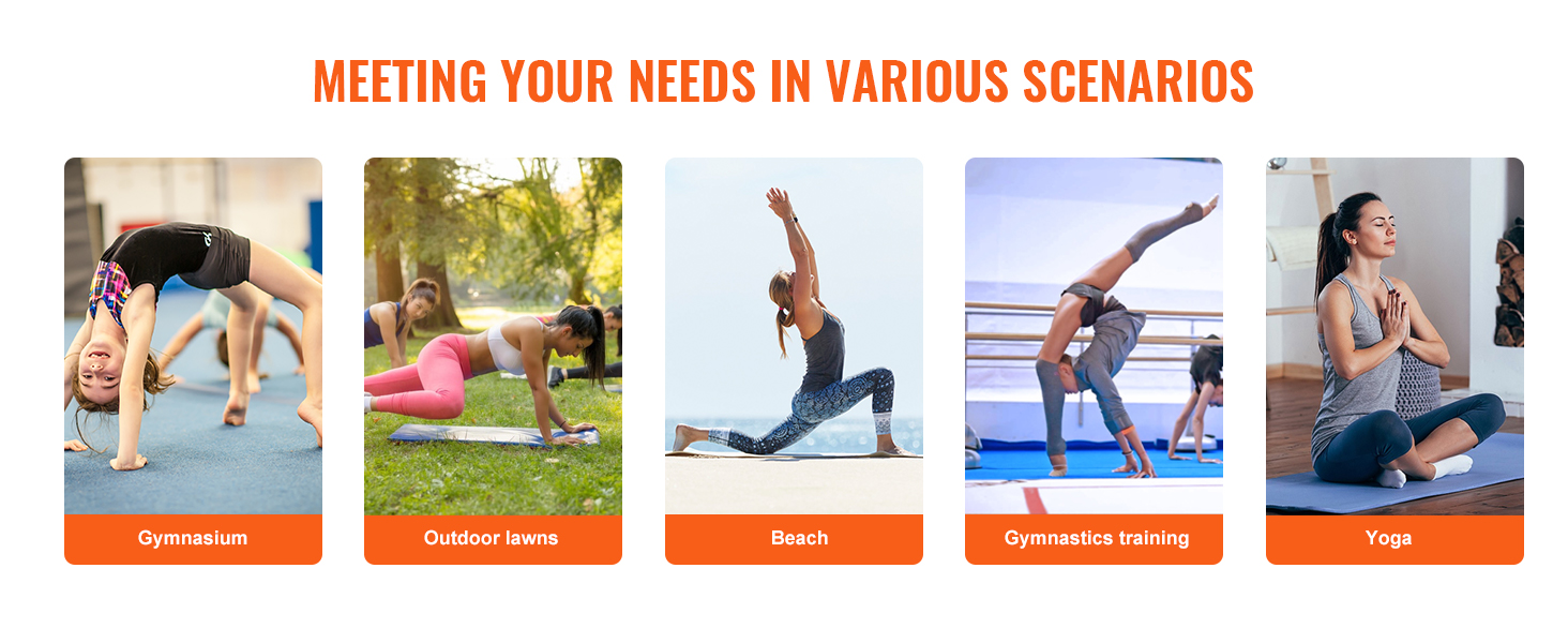 VEVOR gymnastics air mat for gymnasium, outdoor lawns, beach, gymnastics training, and yoga.