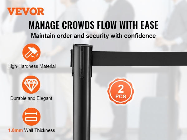 VEVOR crowd control stanchions: durable, elegant, high-hardness material, 1.8mm wall thickness, 2 pcs.