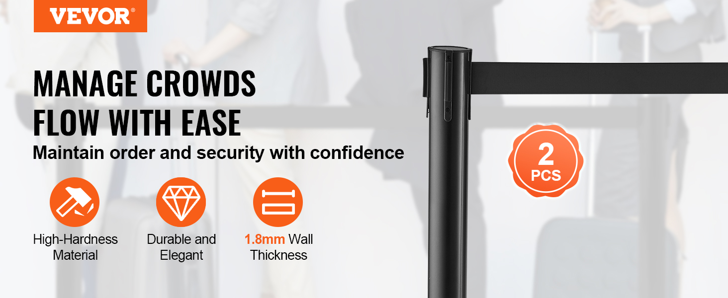 VEVOR crowd control stanchions: durable, elegant, high-hardness material, 1.8mm wall thickness, 2 pcs.