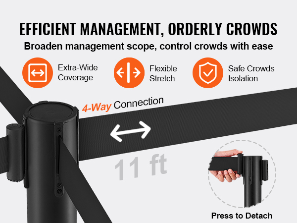 efficient crowd management with VEVOR crowd control stanchions featuring 4-way connection and 11ft belts.