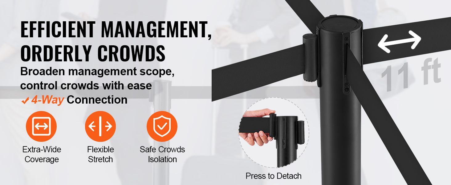 efficient crowd management with VEVOR crowd control stanchions featuring 4-way connection and 11ft belts.
