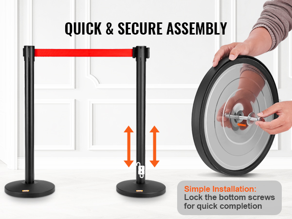quickly assemble VEVOR crowd control stanchions with easy screw lock for secure setup and simple installation.