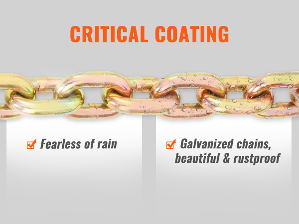 важнейшее покрытие транспортной связующей цепи VEVOR: не подвержено коррозии, оцинковано и не боится дождя.